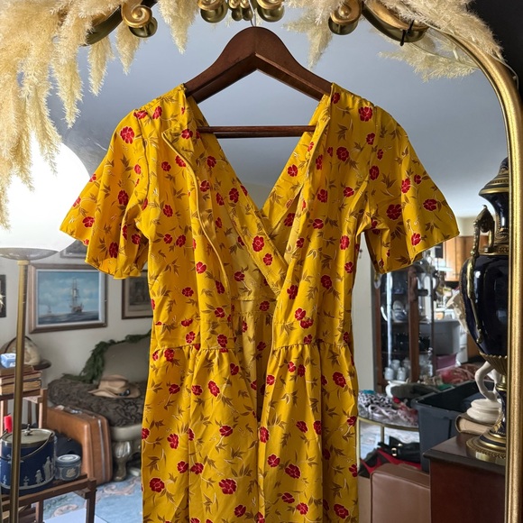 Floral Yellow and Red Handmade Lightweight Maxi Wrap Dress with Belt - Picture 6 of 9